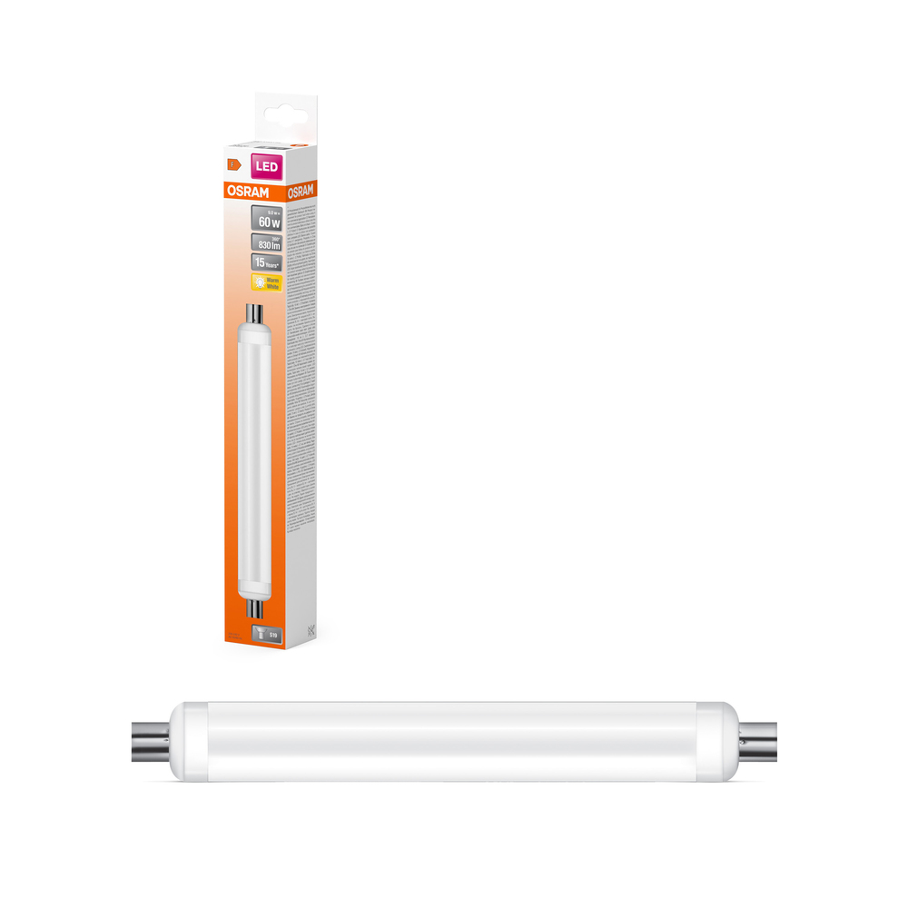 Ampoule LED Osram tube Linolite culot S19 opale 9W équivalent 60W blanc chaud 830lm