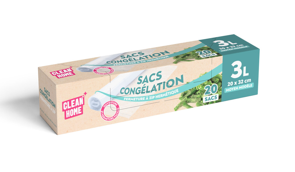 Rouleau de 20 sacs de congélation Clean Home 20 x 32 cm de 3L