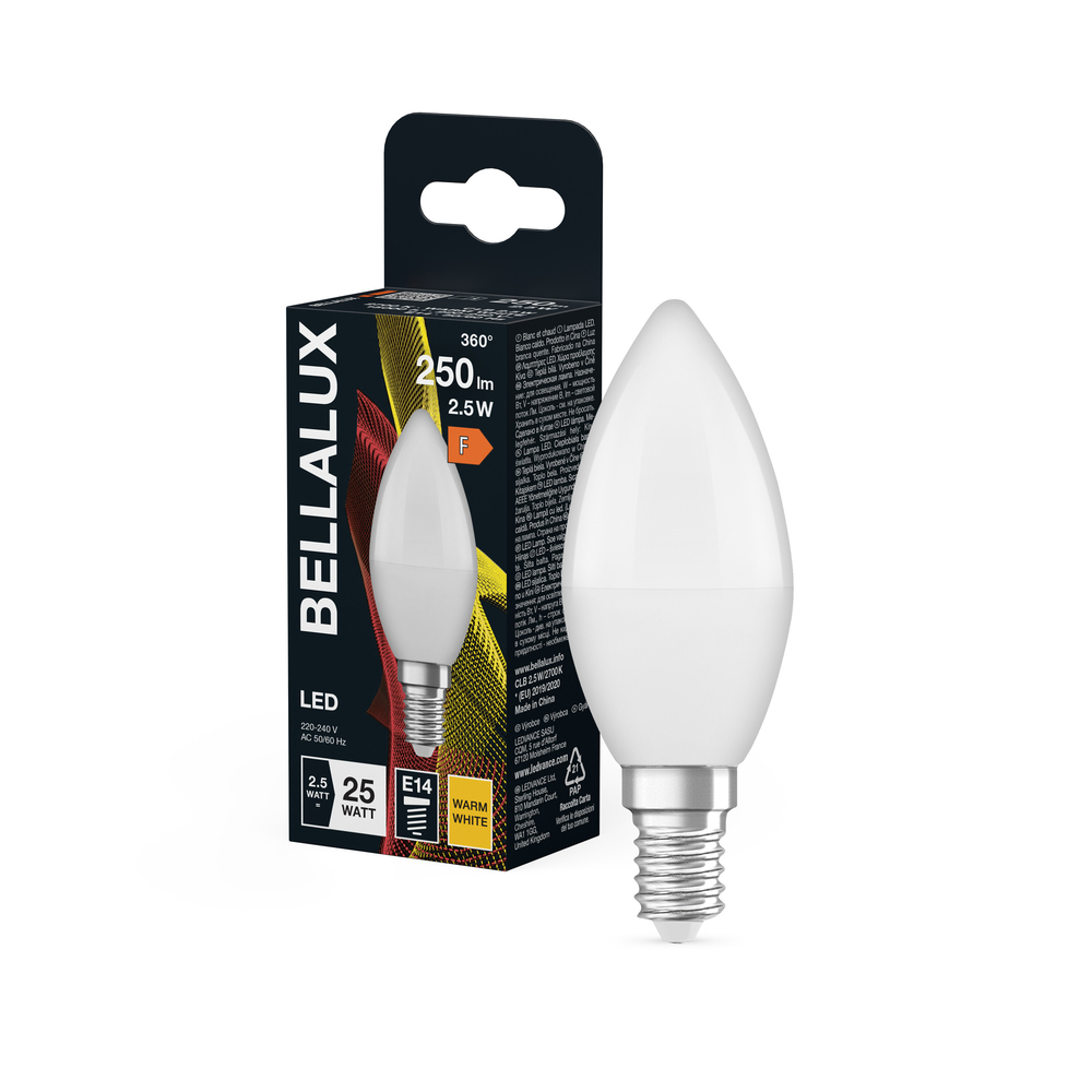 Ampoule LED Bellalux flamme E14 opale 2.5W équivalent 25W blanc chaud 250lm
