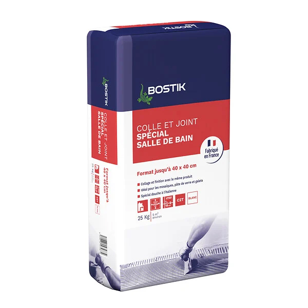 Sac de mortier Bostik Colle et Joint carrelage Spécial Salle de Bain blanc de 25 kg