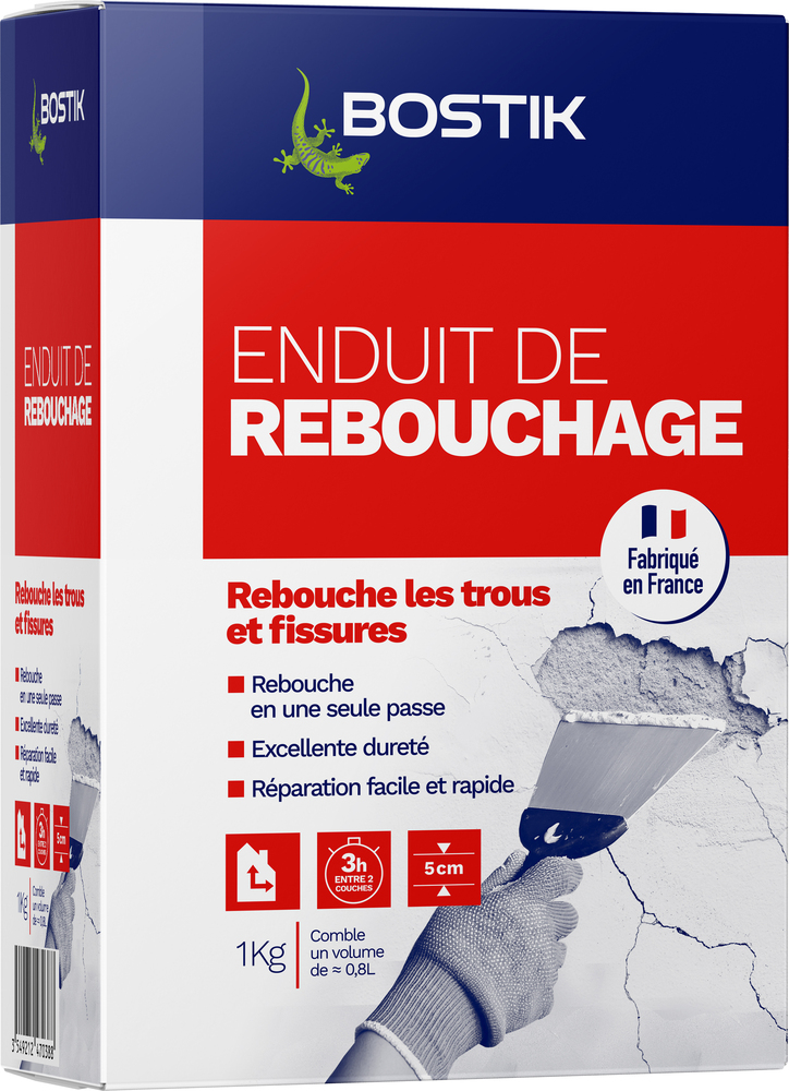Sac d'enduit de rebouchage en poudre de 1 kg pour usage intérieur et multi-usages sur murs et plafonds