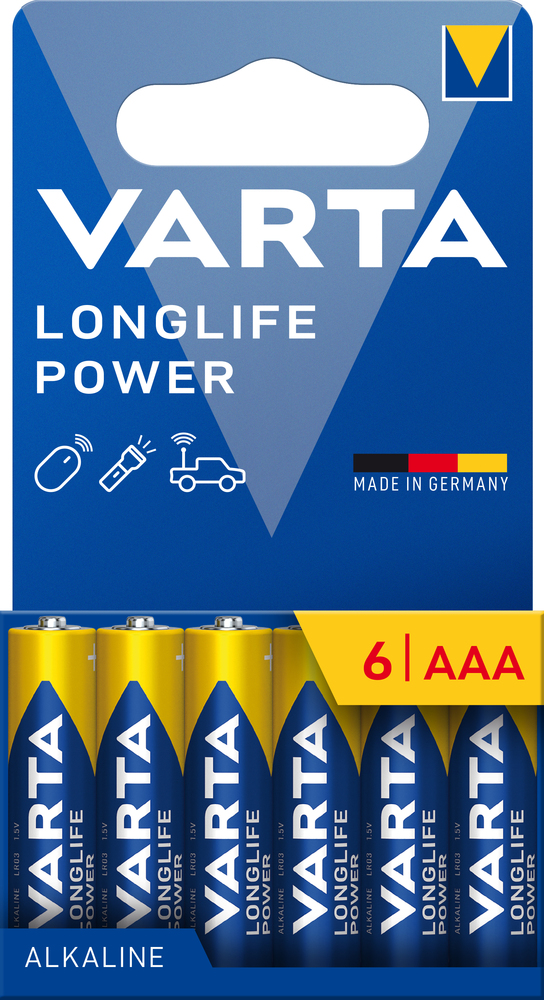 Pack de 6 piles alcalines Varta Longlife Power AAA.