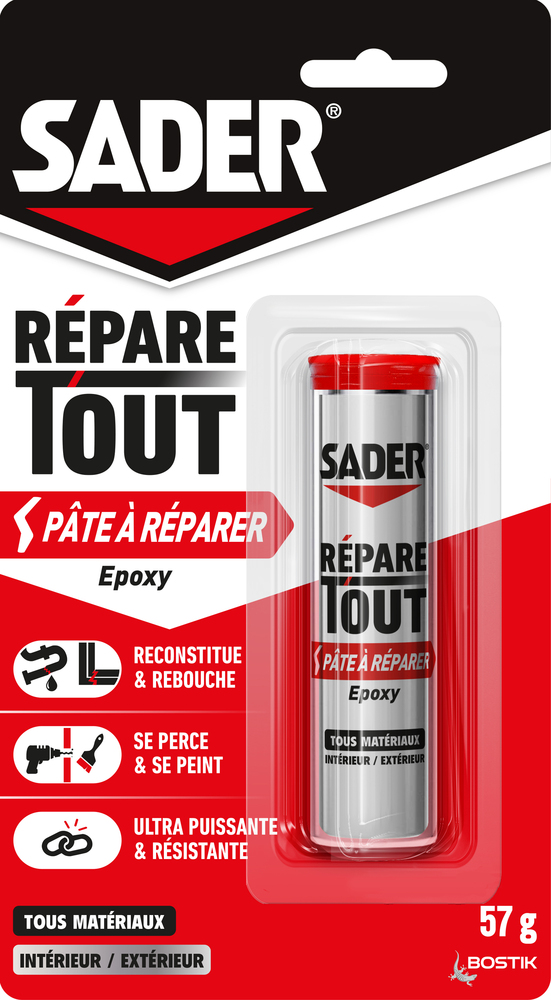 Bâton de pâte à réparer époxy Sader Répare Tout de 57 g
