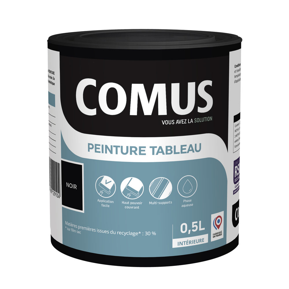 Pot de peinture Comus Peinture Tableau noir de 0,5 L, en phase aqueuse, pour créer un tableau sur tous supports en intérieur.