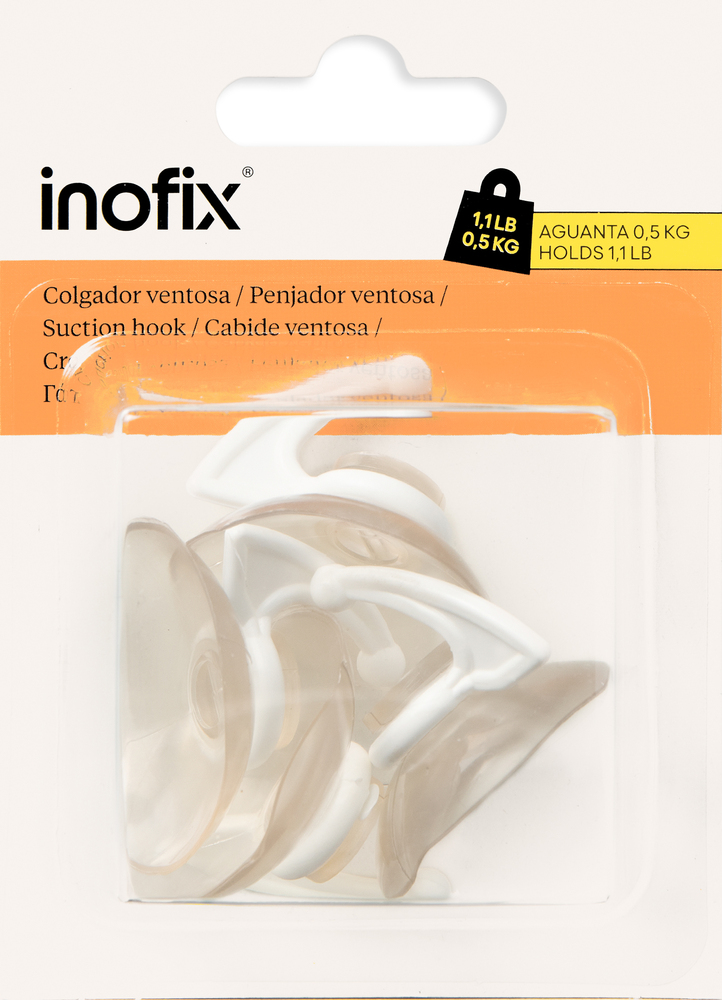 Crochet ventouse plastique blanc de 33 mm, vendu par lot de 4, pour surfaces lisses