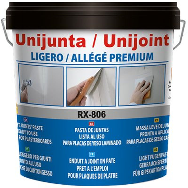 Seau d'enduit à bandes et plaques de plâtre placo Unijoint Allégé Premium blanc RX-806 de 15L en seau