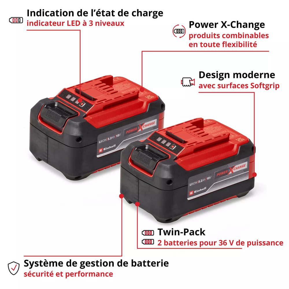 Pack de Deux Batteries Power X-Change 18V 5,2 Ah