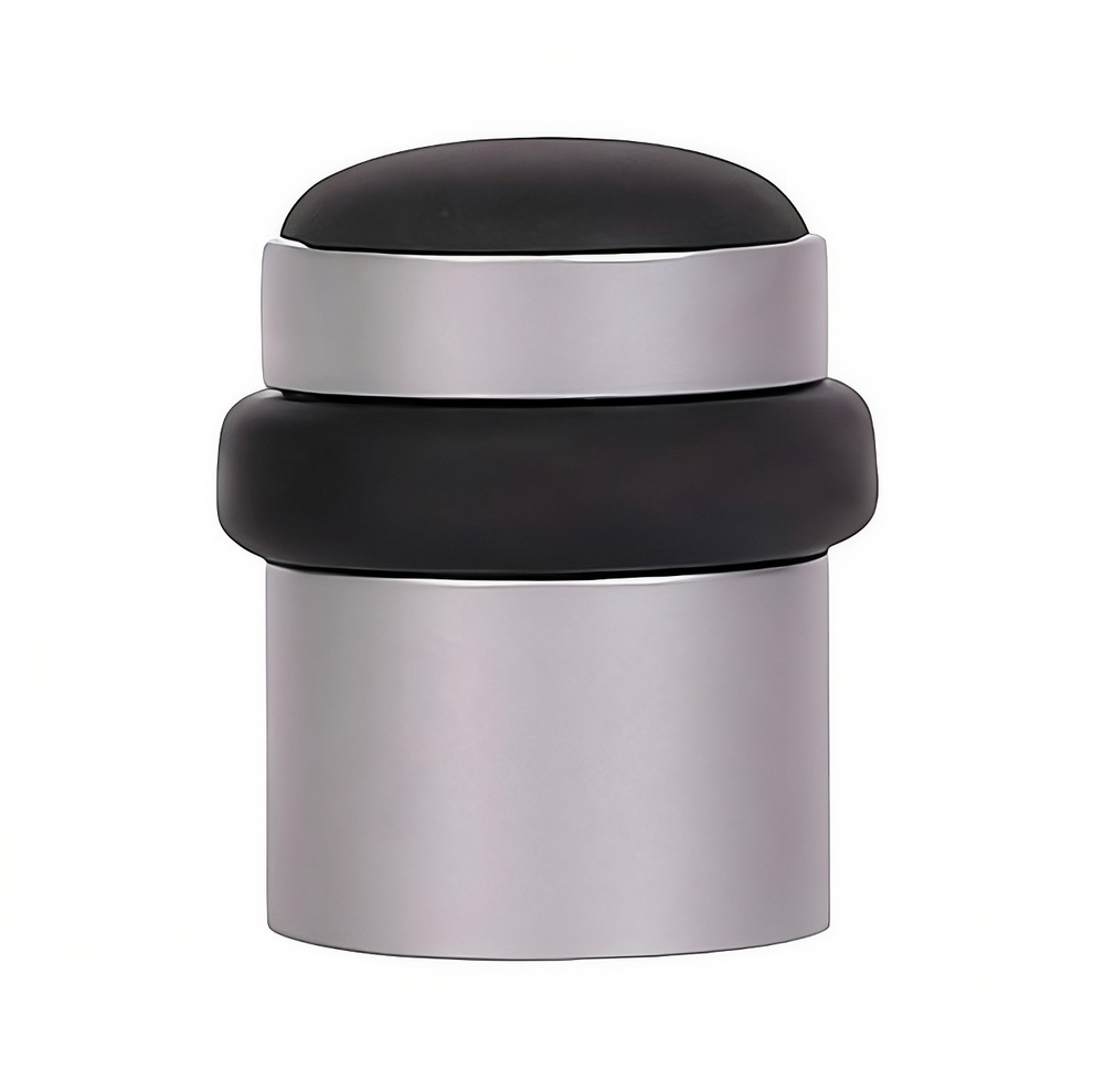 Butoir de porte cylindrique en acier inoxydable avec protections en caoutchouc noir