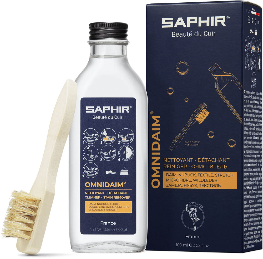 Flacon omnidaim 100 ml entretien et imperméabilisant pour cuirs daim et nubuck avec brosse