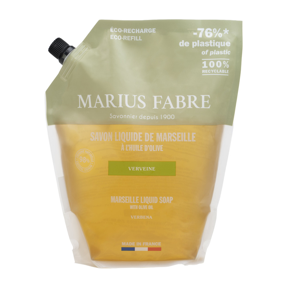 Savon liquide de Marseille parfum Verveine Marius Fabre en flacon éco-recharge de 1 litre