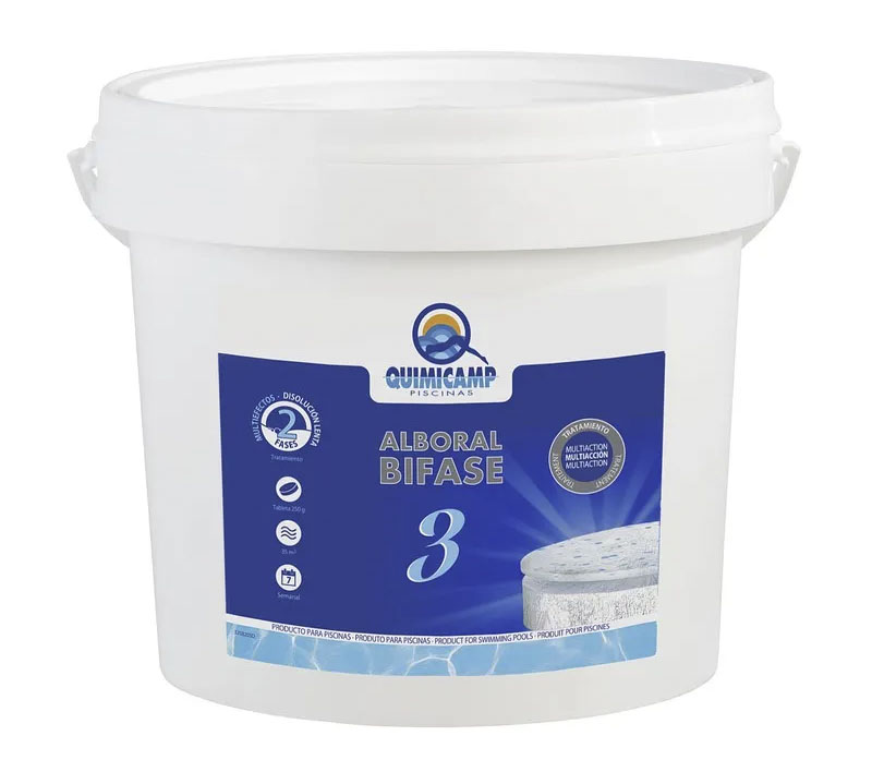 Seau de 5kg d'Alboral Biphase 3 SB, des Galets de 250 g de Chlore 3 Fonctions pour la piscine