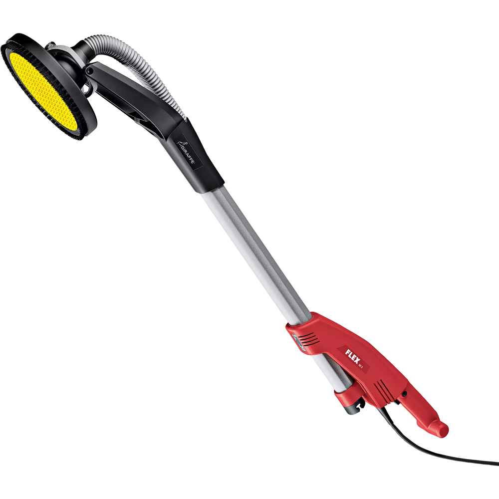 Ponceuse girafe Flex GE 5 rouge et grise avec plateau de ponçage jaune et noir pour murs et plafonds.