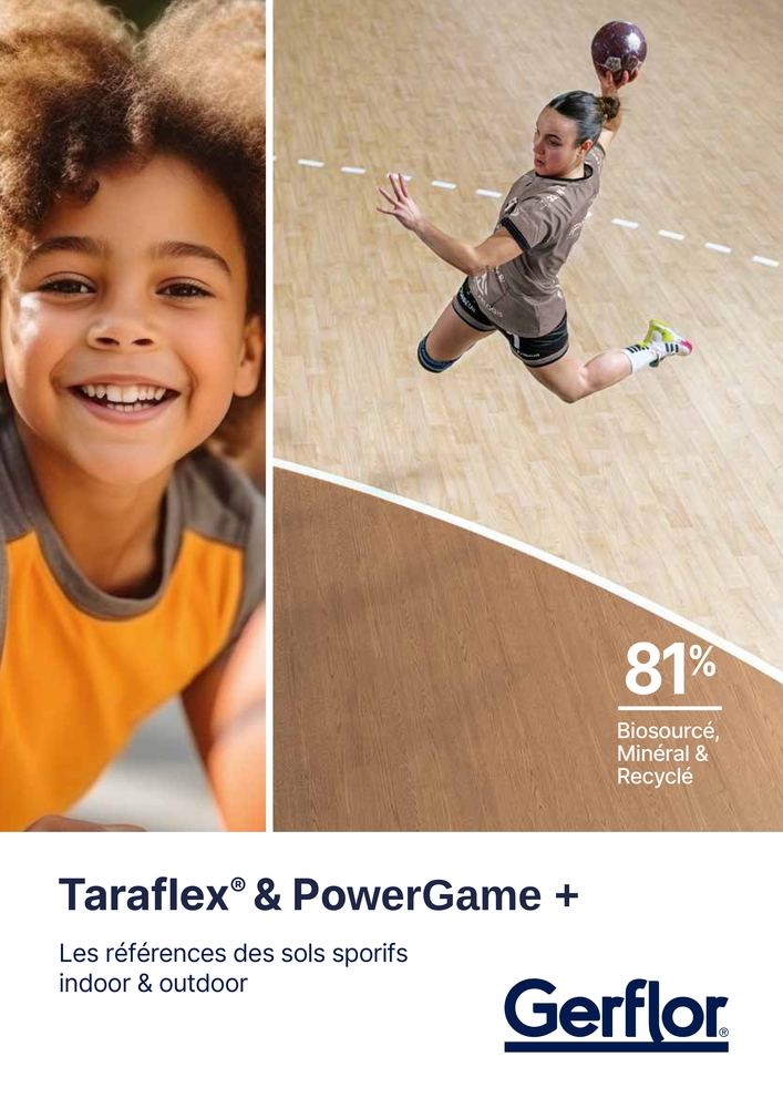 Sols sportifs Gerflor Taraflex et PowerGame + pour intérieur et extérieur.