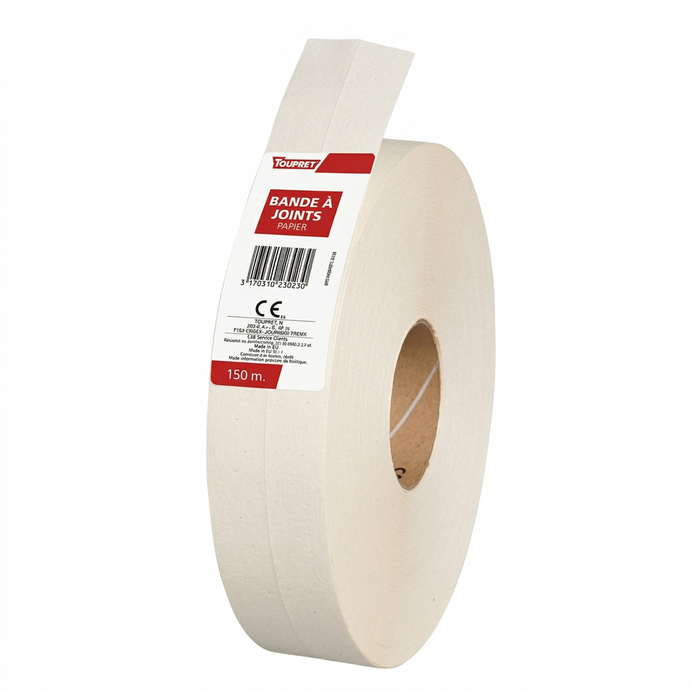 Bande à joint papier 5 cm x 153 m pour plaques de plâtre et murs intérieurs.