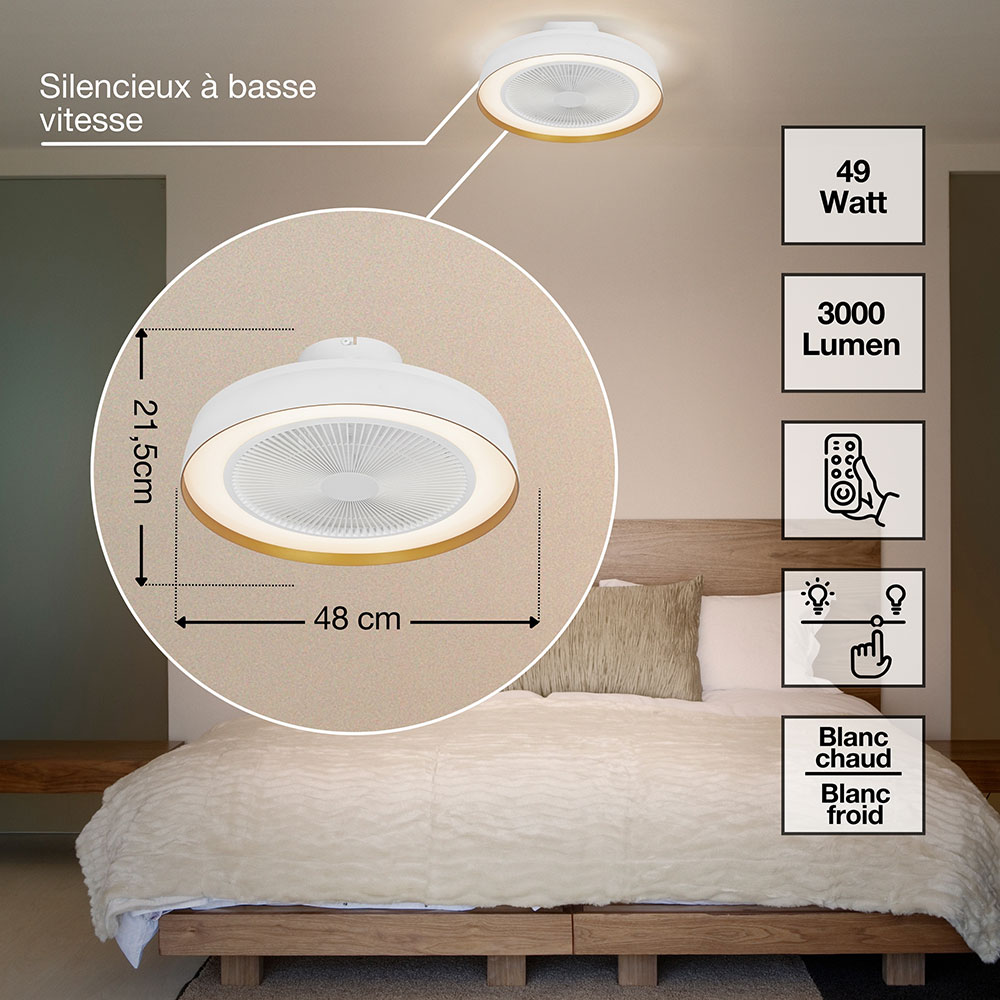 Ventilateur Plafonnier à Eclairage LED Compact 480 49W Blanc