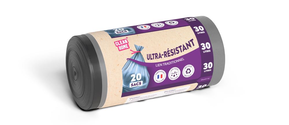 Rouleau de 20 Sacs Poubelle Ultra-Résistant 30 Litres