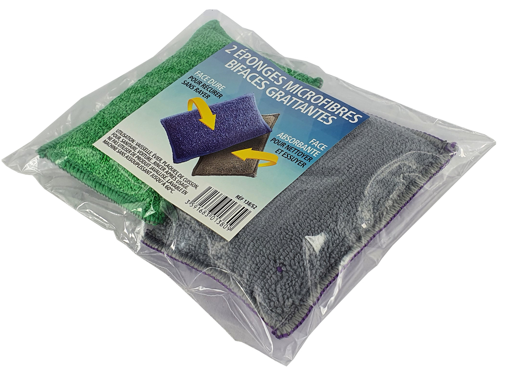 Lot de 2 Eponges Microfibre Bi-Face Grattante