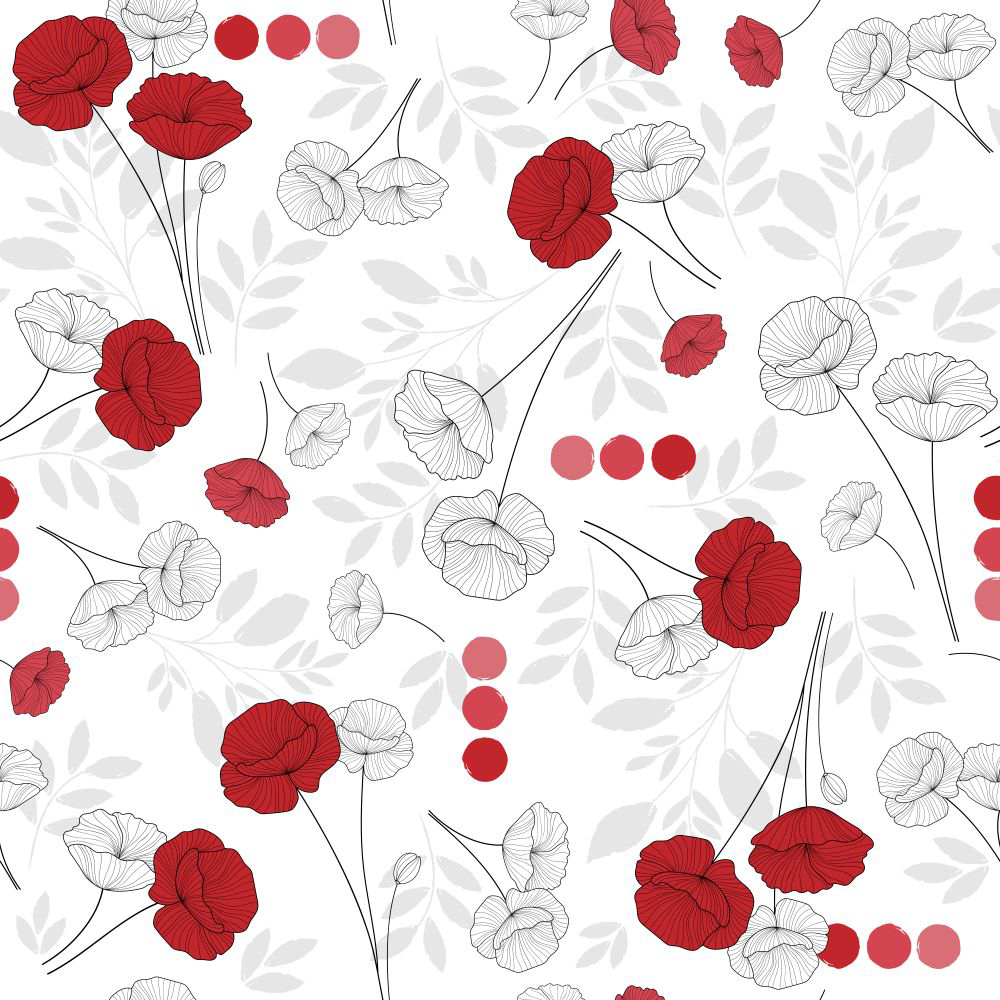 Nappe ronde 160 cm en polyester avec motif floral graphique rouge, rose et blanc, inspiré des coquelicots stylisés pour une décoration moderne et élégante.