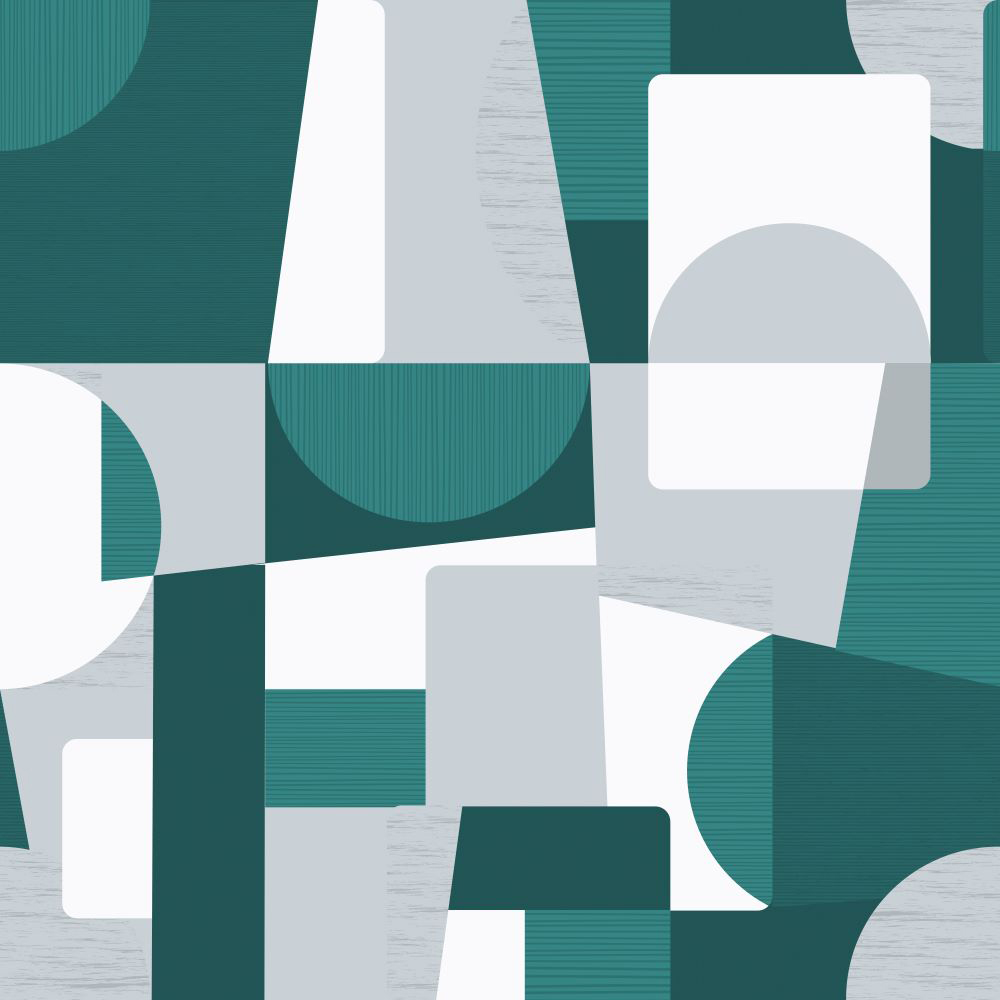 Nappe rectangulaire 140 cm x 240 cm au motif graphique contemporain vert, blanc et gris, composé de formes géométriques modernes pour une décoration dynamique et élégante.
