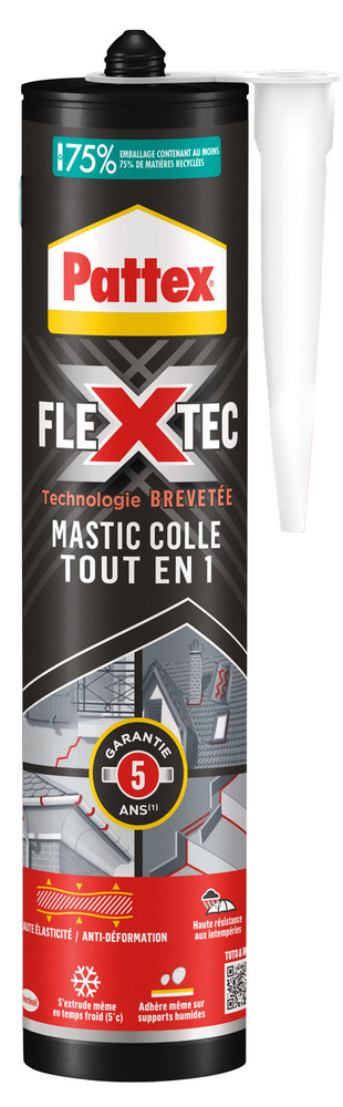Cartouche de Mastic colle polymère Flextec en cartouche de 389 g pour étanchéité et bricolage