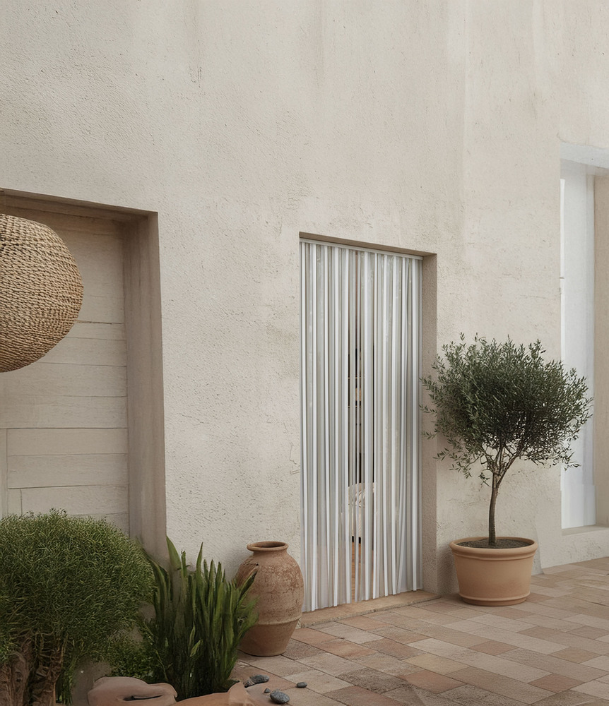 Rideau de porte à lanières en plastique gris et blanc modèle Antilles 90x220 cm