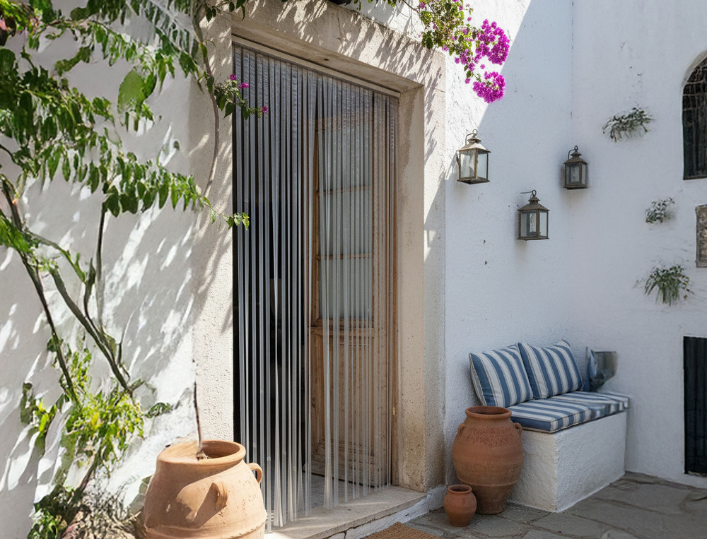 Rideau de porte 34 lanières en plastique transparent effet cristal, modèle Antilles Cristal 90x220 cm