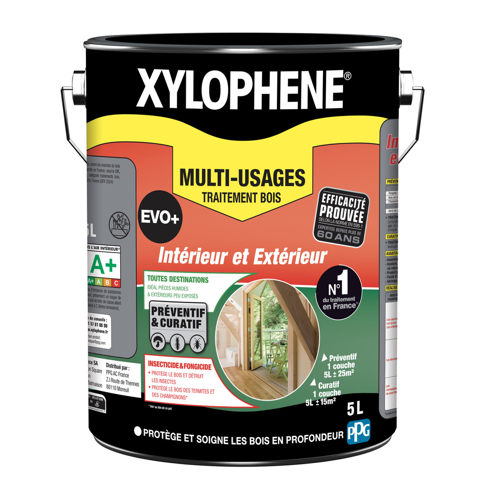 Pot de 5L de Xylophène traitement pour le bois multi-usages intérieur et extérieur EVO+