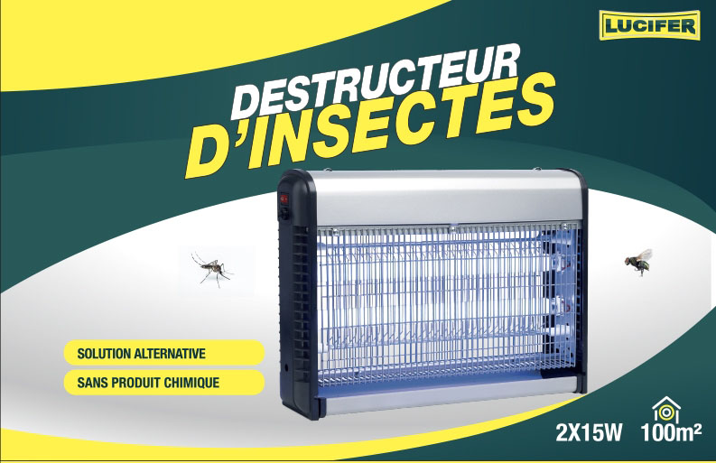 Destructeur d'Insectes Electrique Tube UV 2x15W 100 m²