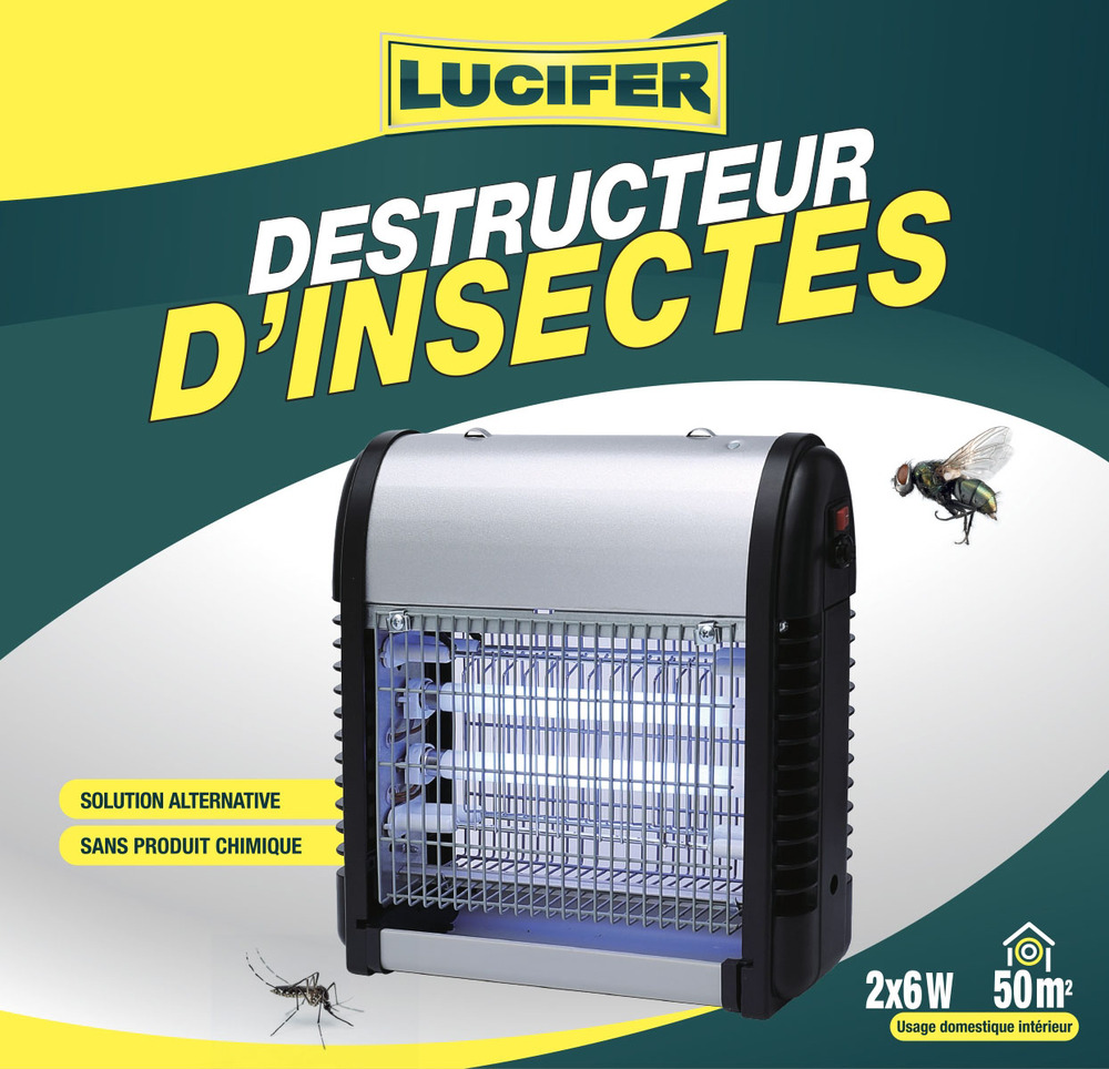 Destructeur d'Insectes Electrique Tube UV 2x6W 50 m²