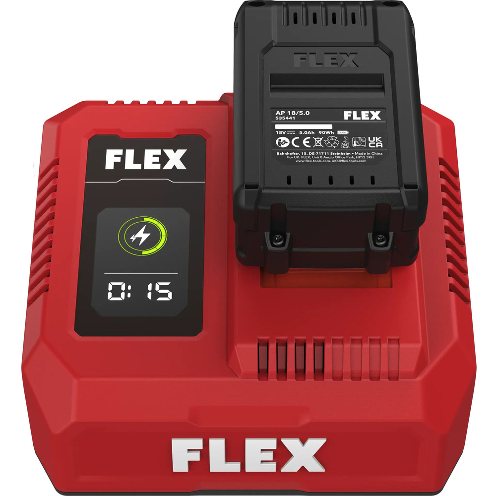 Chargeur Rapide CA2 12/18 V Flex avec batterie et écran allumé