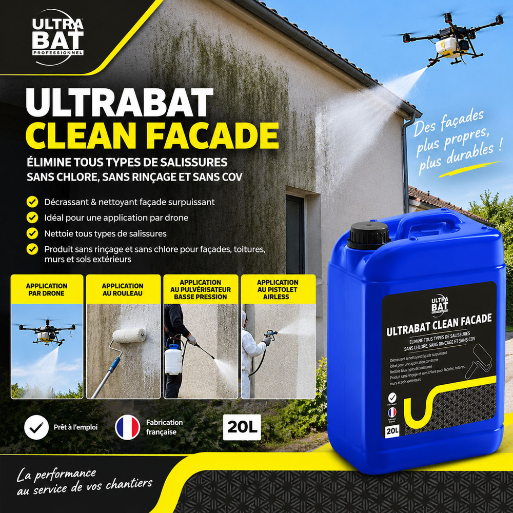 Application drone nettoyant ultrabat clean facade