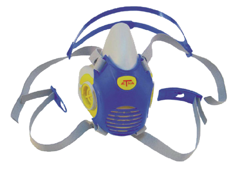 Demi masque de protection respiratoire à galette, avec filtre interchangeable, pour le bâtiment.