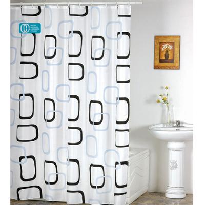 Rideau de Douche 180x200cm Carrés Noir et Bleu