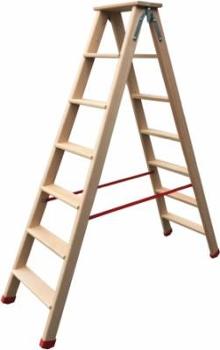 Échelle double en bois 6 marches plates antidérapantes avec tablette porte-outils
