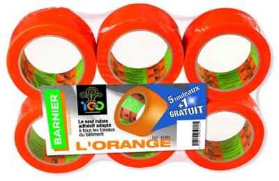 Adhésif Multi-Usages Orange 75 mm x 33 m LOT de 5 + 1 Rouleaux