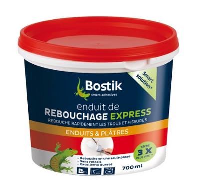 Pot d'enduit de rebouchage express en pâte de 700 ml pour intérieur multi-usages, prêt à l'emploi et séchage rapide.