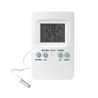 Thermomètre Mini Maxi Sonde Extérieur digital en plastique blanc avec écran LCD et capteur déporté filaire