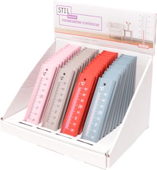 Présentoir de 48 thermomètres en bois aux couleurs assorties pour la maison