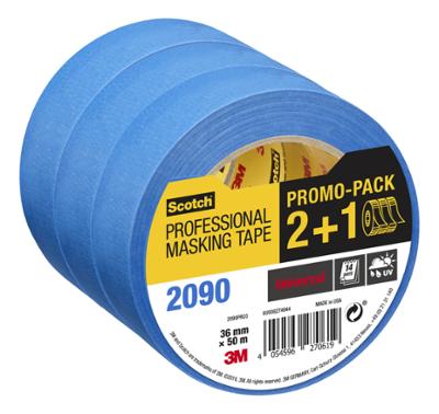 2090 Lot 2+1 Gratuit Adhésif de Masquage Professionnel Longue Durée Multi-surfaces Bleu 36mmx50m
