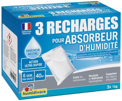 Humidivore lot de 3 recharges d'absorbeur 1kg Neutre 