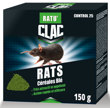 Clac Raticide Grains de Blé Spécial Rats Boîte de 150gr TP14
