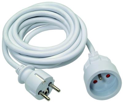 Rallonge électrique blanche de 3 mètres 3G 1.50 mm² en PVC, avec fiche mâle et prise femelle.