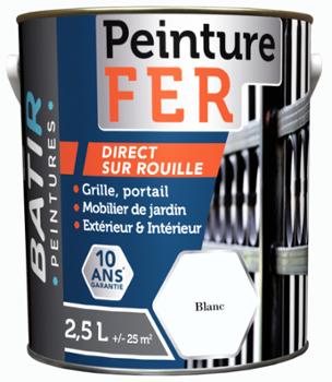 Bâtir Peinture Fer Brillante Direct sur Rouille 2L5 Blanc 