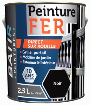 Bâtir Peinture Fer Brillante Direct sur Rouille 2L5 Noir 