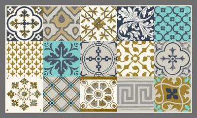 Tapis Patio Carreaux de Ciment Turquoise 45x75cm sans bordure