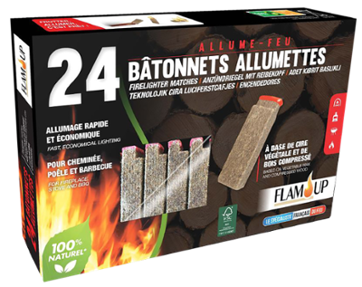 Allume-Feu 24 Bâtonnets Allumettes 100% Naturel