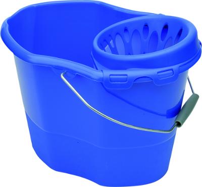 Seau de nettoyage 12L en plastique gris avec essoreuse et bac récupérateur