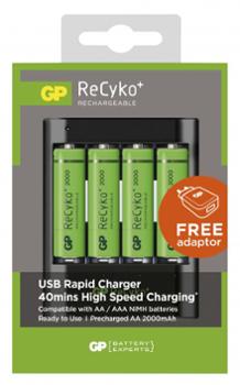 GP Chargeur USB 4 Accus AA/AAA Boite Accrochable