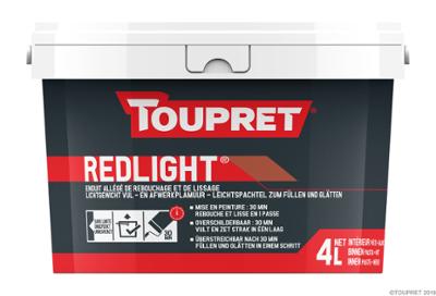 Toupret Redlight Enduit Allégé de Rebouchage et Lissage en Pâte Pot de 4L