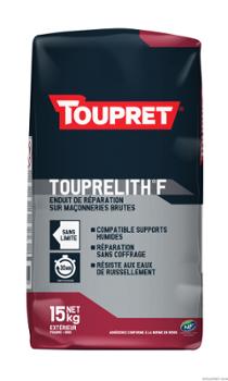 Enduit de rebouchage et réparation maçonnerie Touprelith F en sac de 15 kg pour murs extérieurs
